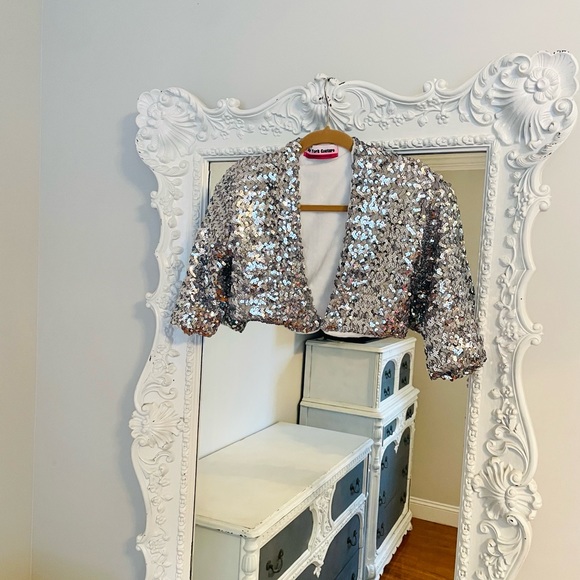 New York Couture One of a Kind Silver SEQUIN Crop Top Jacket - Picture 3 of 6